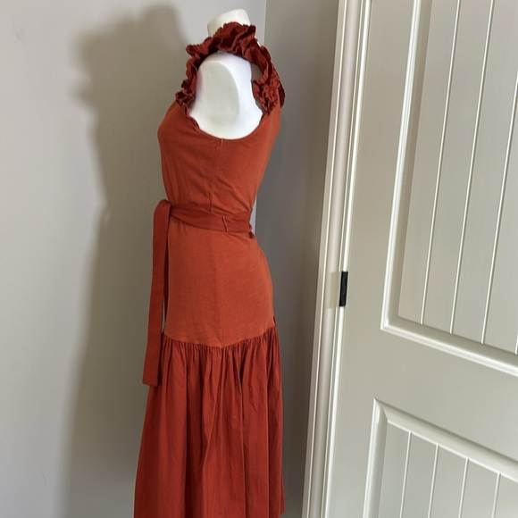 Nation Everleigh Frilly Dress Cayenne Red Orange poplin flutter sleeve Sz XS - Picture 9 of 14